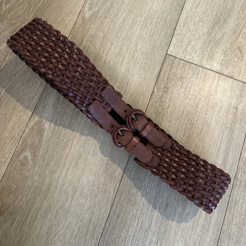 Abercrombie & Fitch Genuine Leather Braided Belt Brown Women's Large Boho Y2K